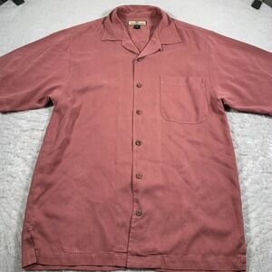 Tommy Bahama Shirt Mens Medium Red Striped‎ Silk Button Up
